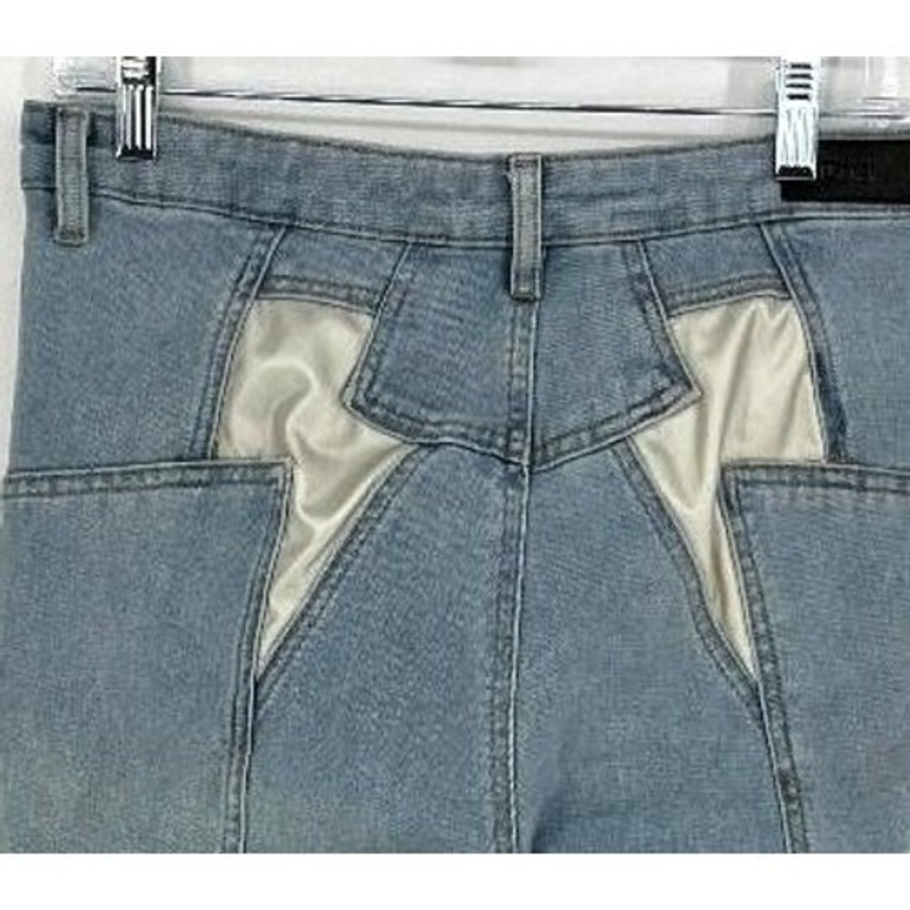 Womens Flare Light Wash Patch Jean Stretch Mid Rise Festival Cowgirl Rodeo 30